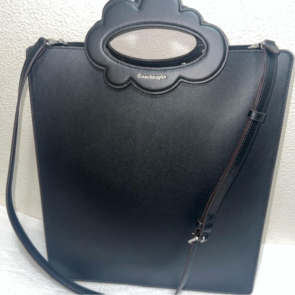 Coach Black Coachtopia Floral-Handle Leather Tote with Strap